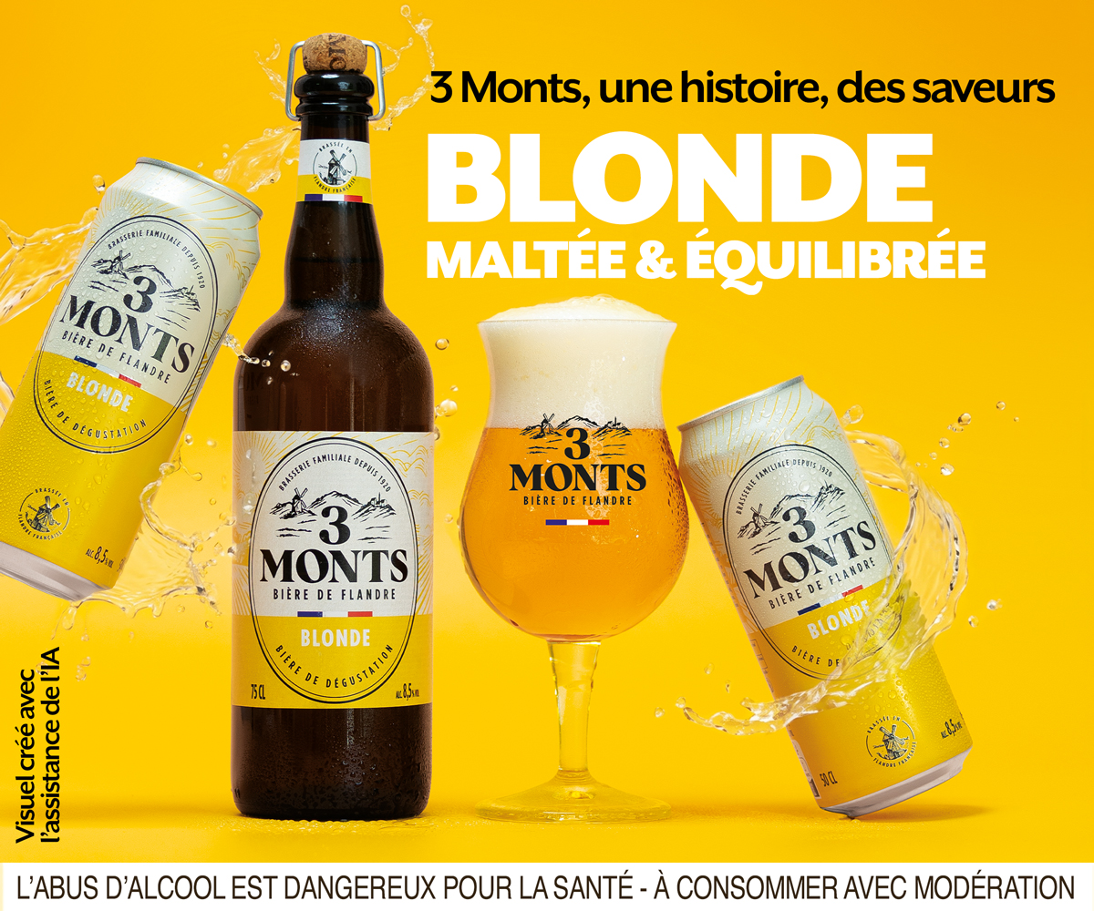 bouteille 75cl blonde 3 Monts verre et canette 50cl une histoire des saveurs.