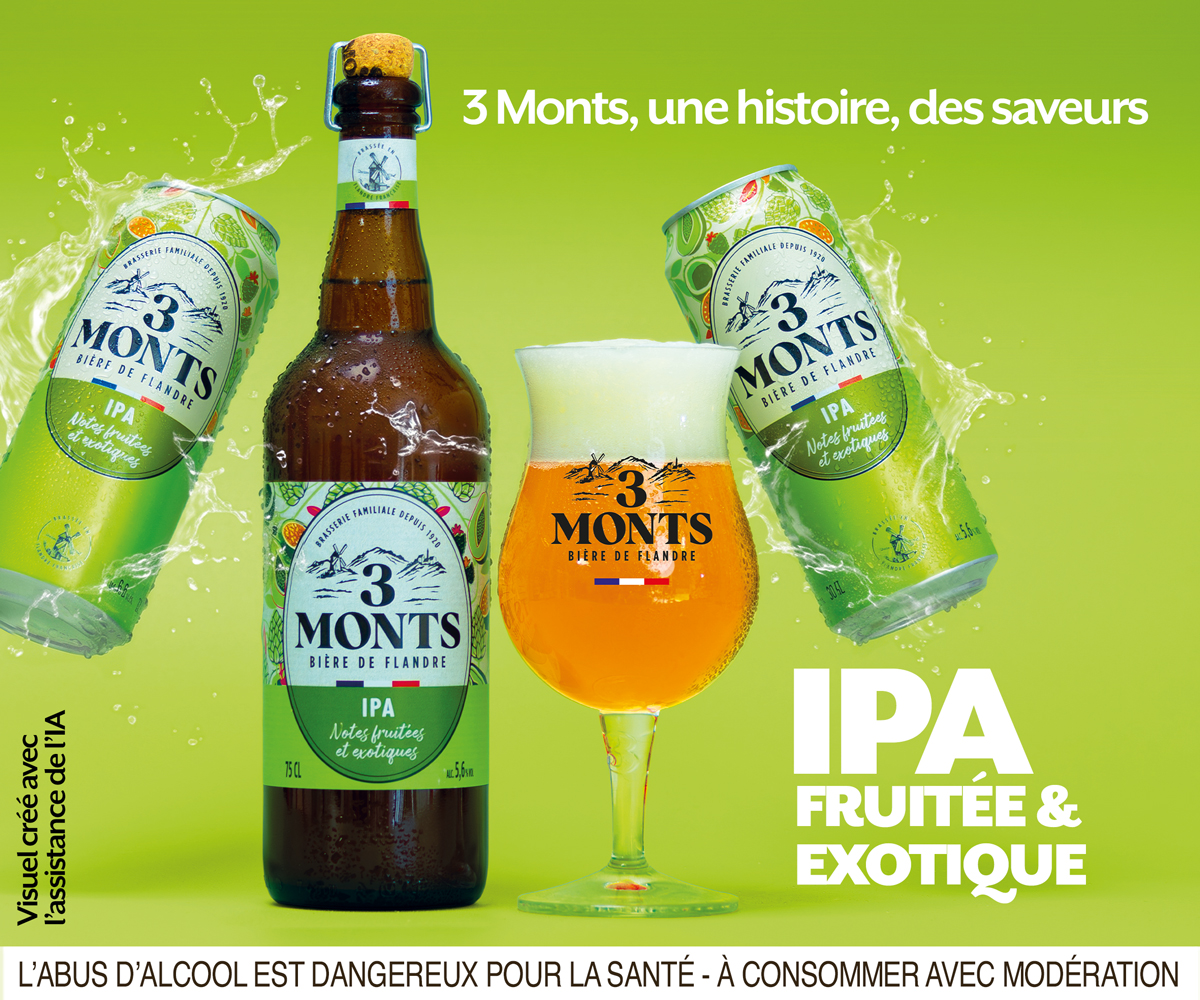 bouteille 75cl ipa 3 Monts verre et canette 50cl une histoire des saveurs.