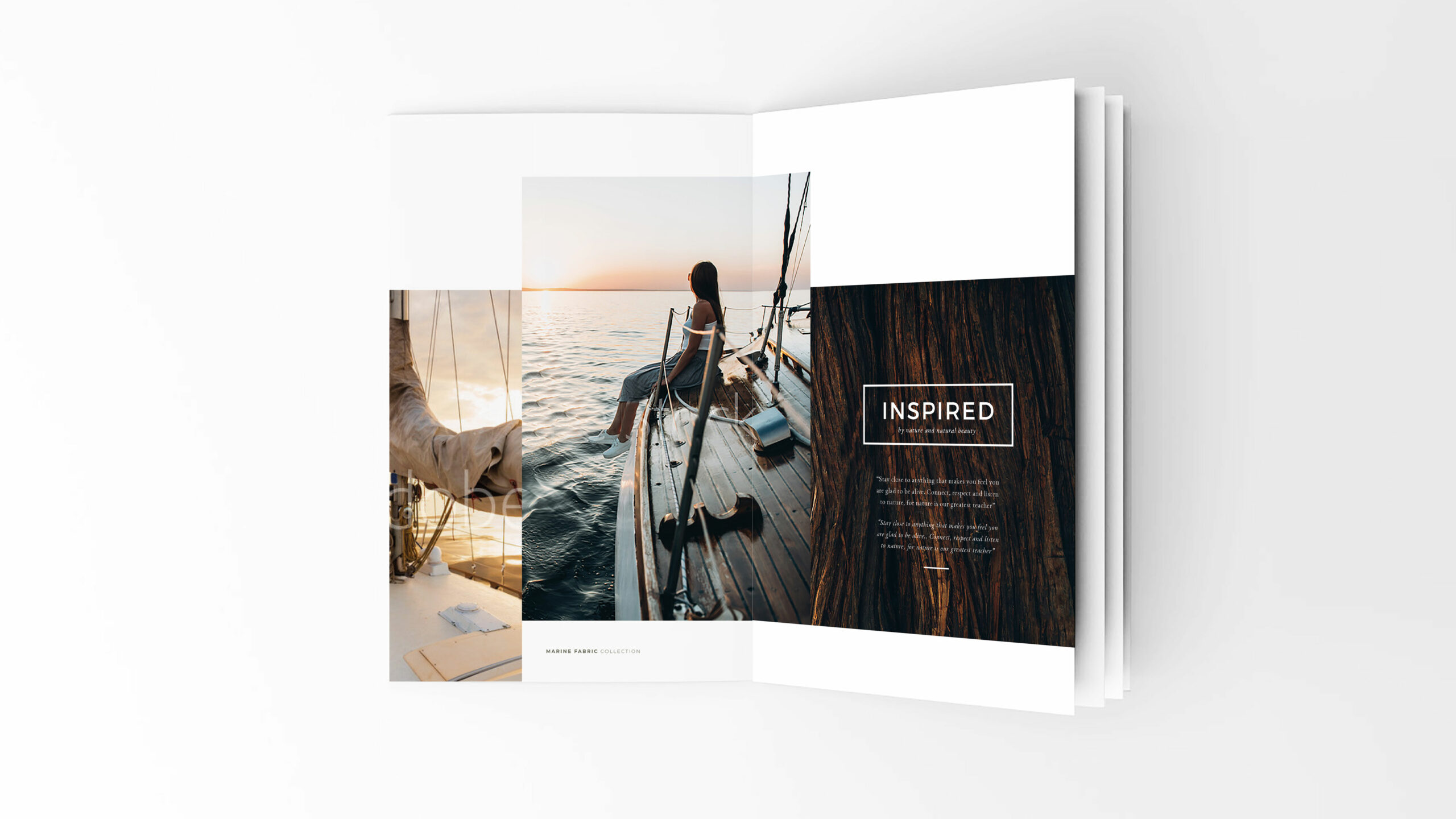 Sunbrella brochure intérieure Marine Fabrik inspired. Création Little Big Idea