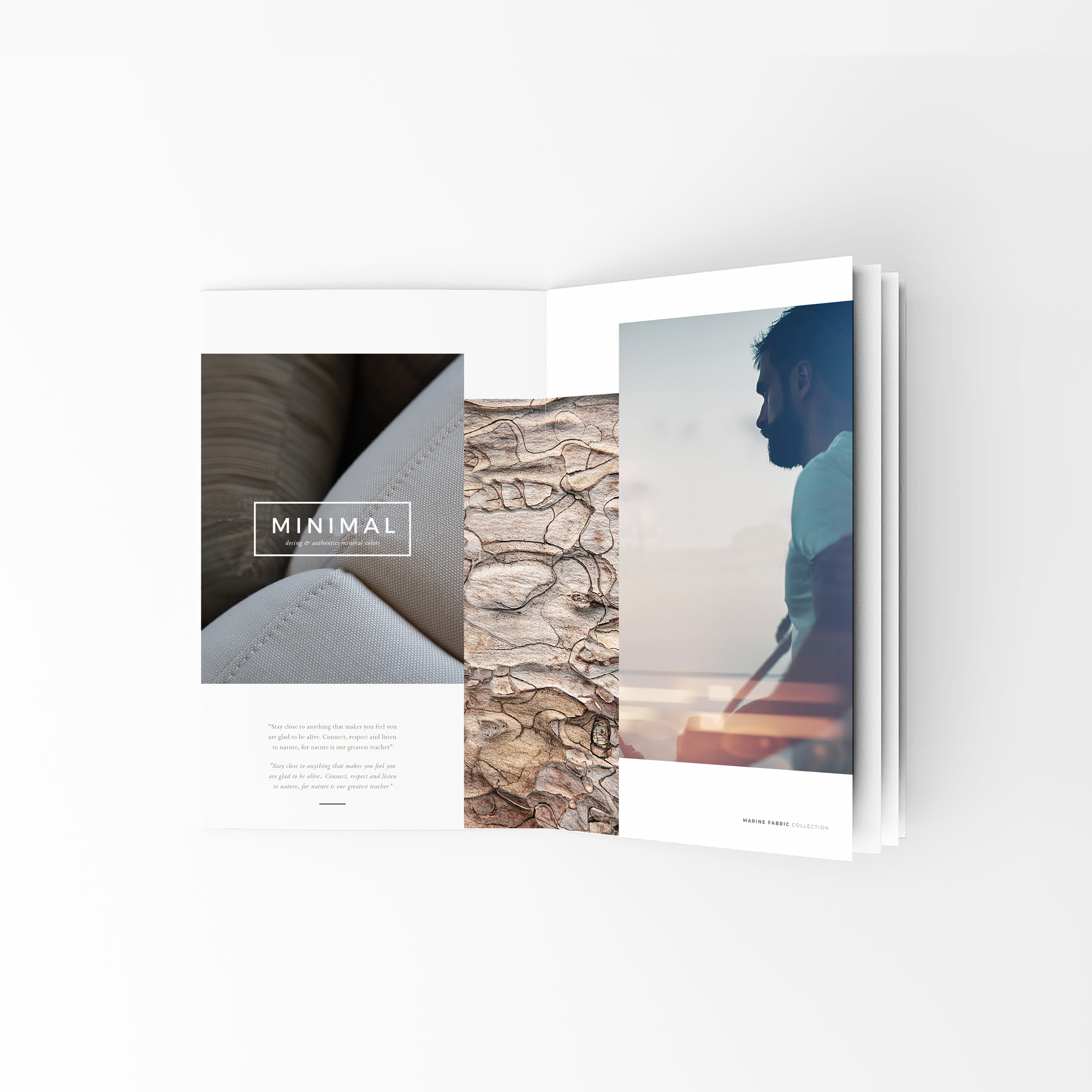 Sunbrella brochure intérieure Marine Fabrik minimal. Création Little Big Idea