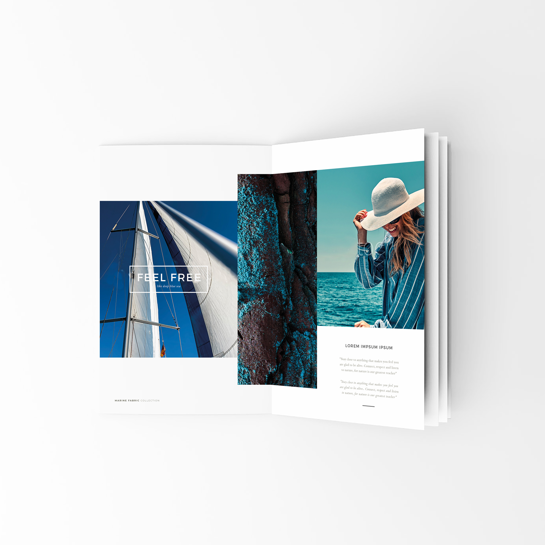 Sunbrella brochure intérieure Marine Fabrik feel free. Création Little Big Idea