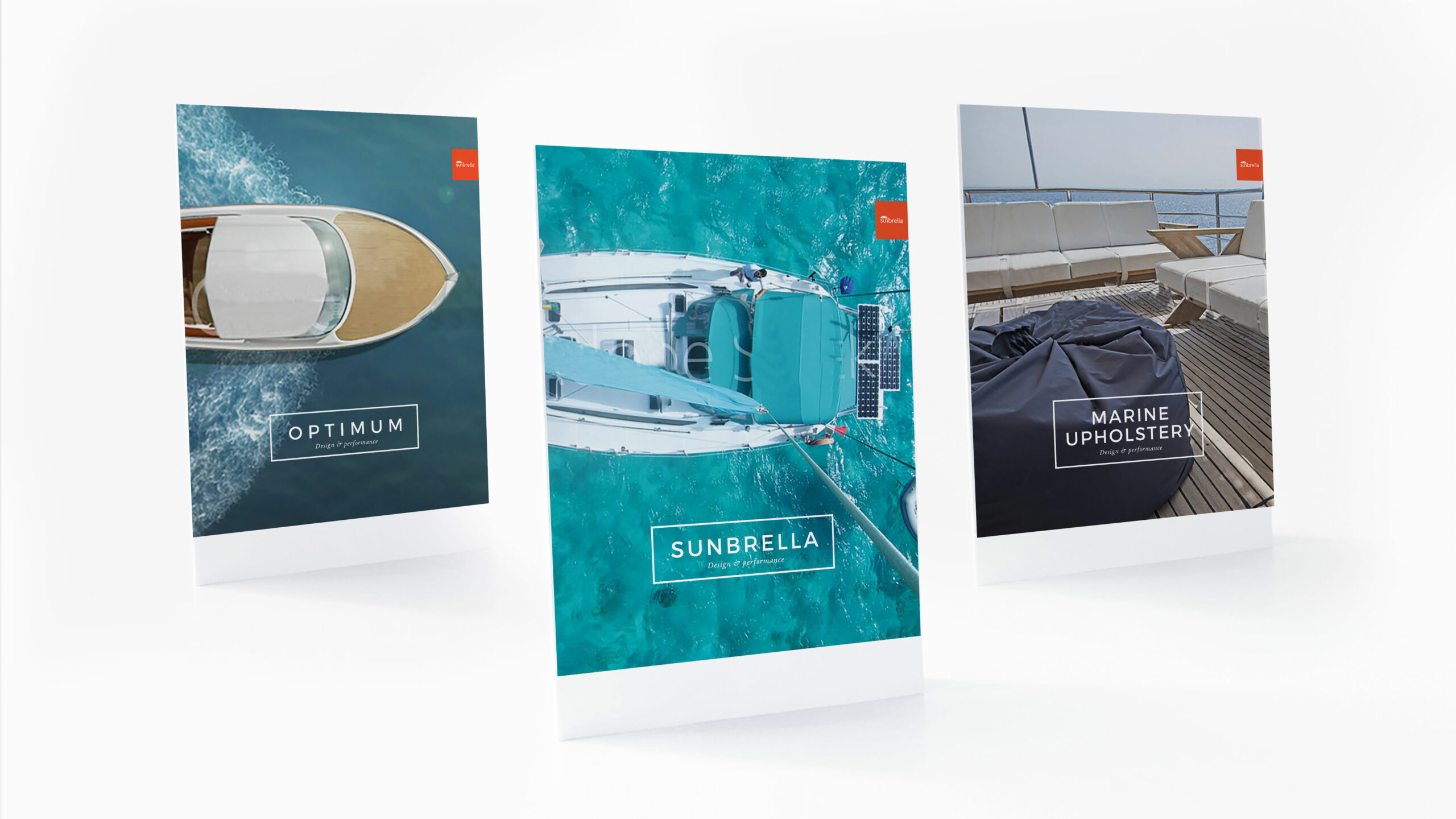 Sunbrella couvertures brochures Optimum, Sunbrella, Marine upholstery. Création Little Big Idea
